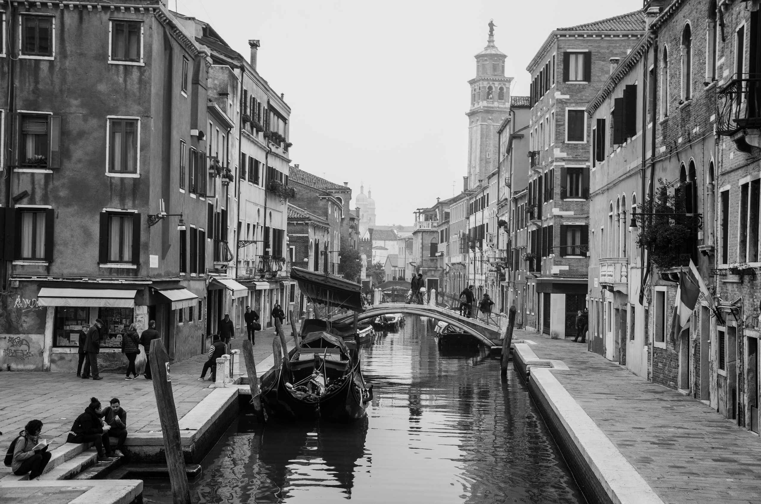 On eof the canal ways and streets on both sides in Venice